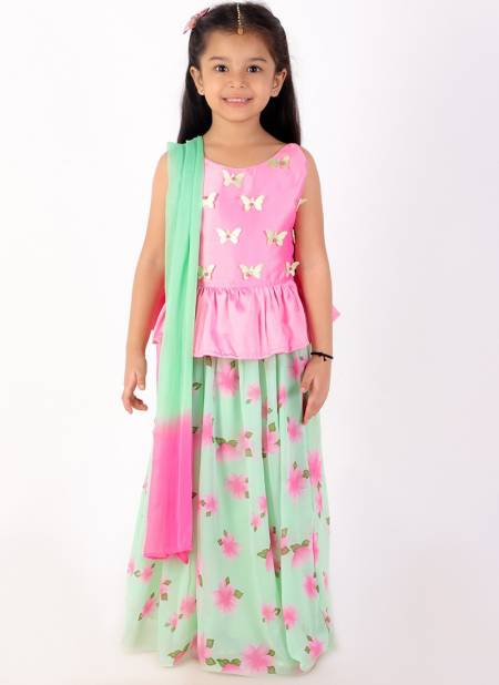 Pink And Green Colour KID1 Neveli Fancy Festive Wear Girls Lehenga Choli Collection K21LG175PIGR
